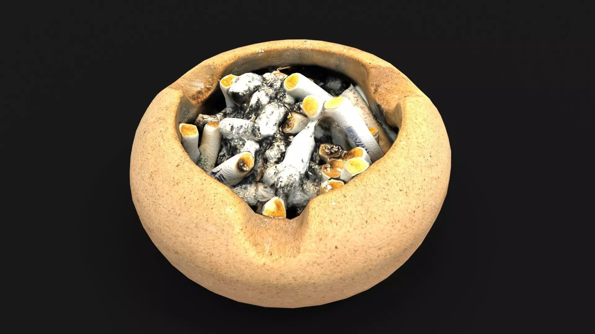 Ceramic ashtray full of cigarette butts Low-poly 3D model