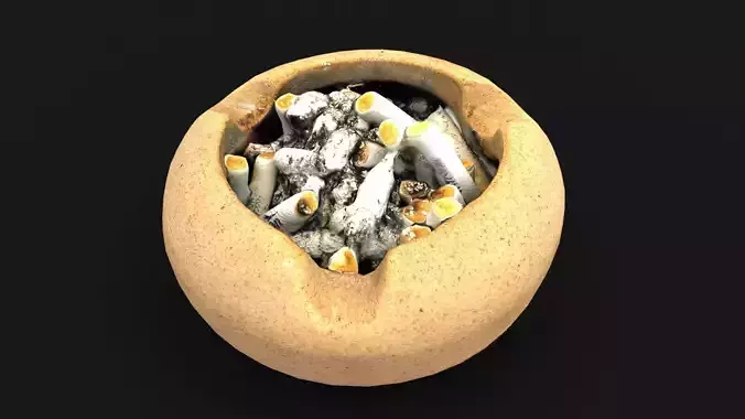 Ceramic ashtray full of cigarette butts Low-poly 3D model