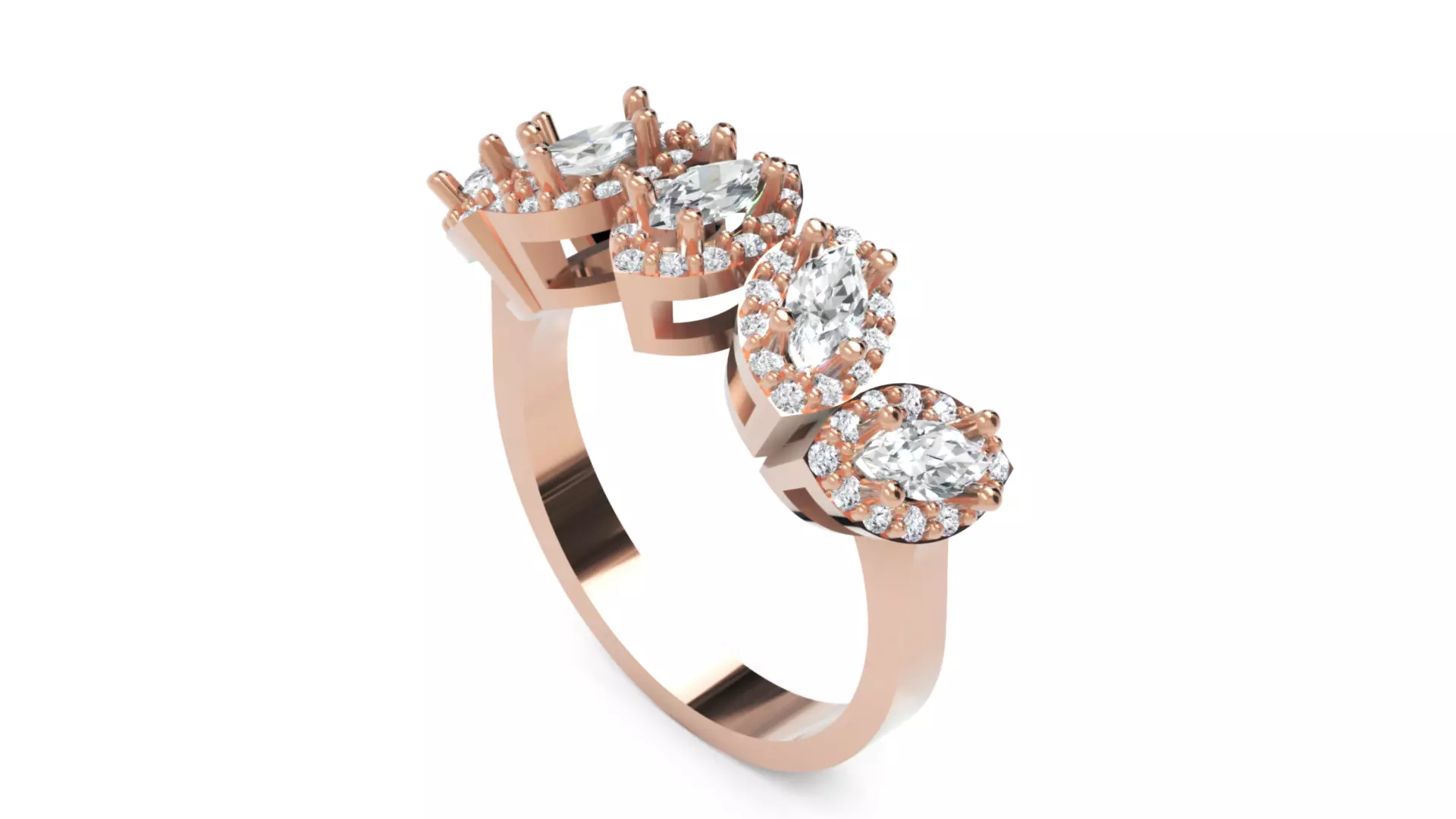 Luxury Marquise Diamond Halo Ring Gold Cocktail Ring 3D print model