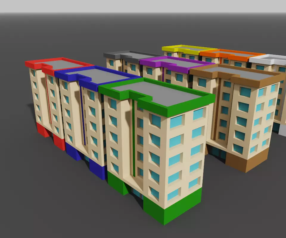 Voxel House Collection Models 9 Colors  Low-poly 3D model_0
