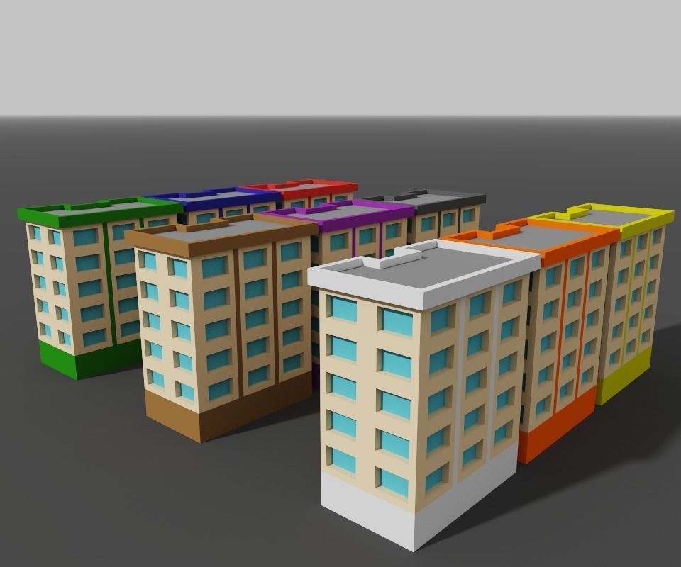 Voxel House Collection Models 9 Colors  Low-poly 3D model_2