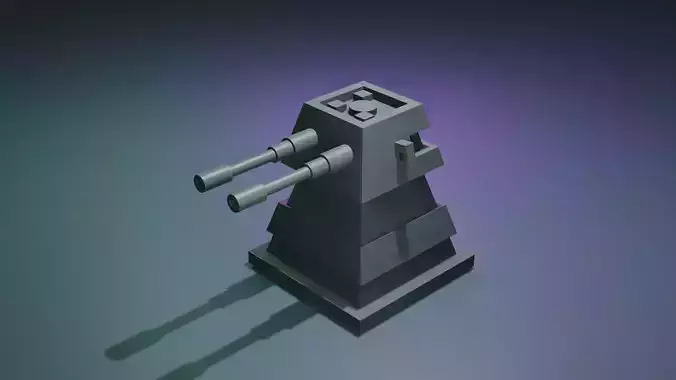 3D gun model 3d Turret animation Free low-poly 3D model