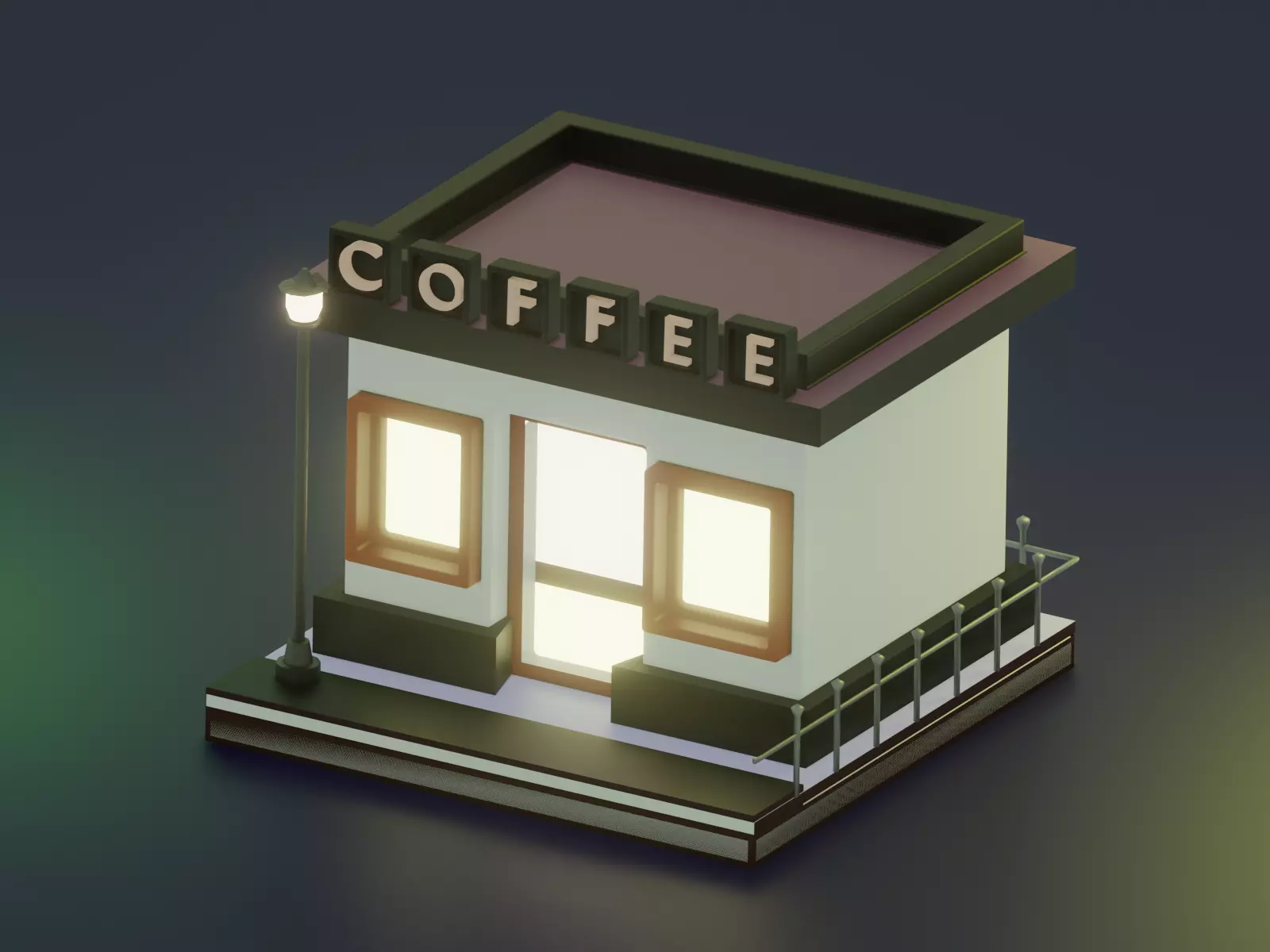 3D coffee shop cartoon building restaurant model cafe Free low-poly 3D model_0