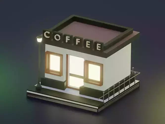 3D coffee shop cartoon building restaurant model cafe Free low-poly 3D model