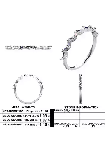 baguette diamond band ring minimalist geometric stackable style 3D print model