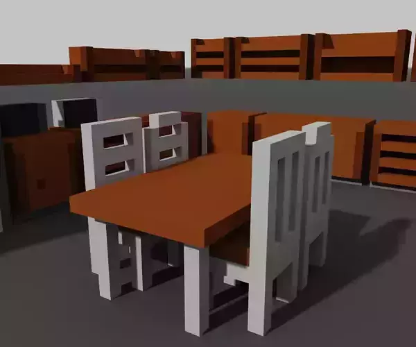 Voxel Kitchen Furniture Models Low-poly 3D model