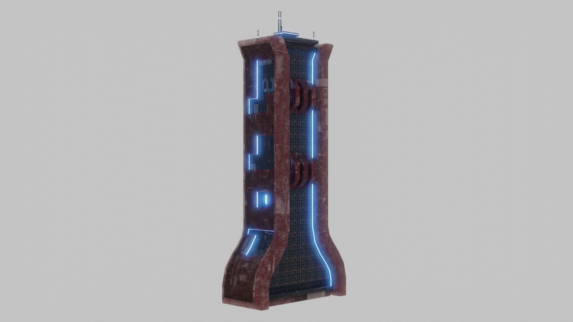 SciFi Cyberpunk Building 01 Low-poly 3D model_5