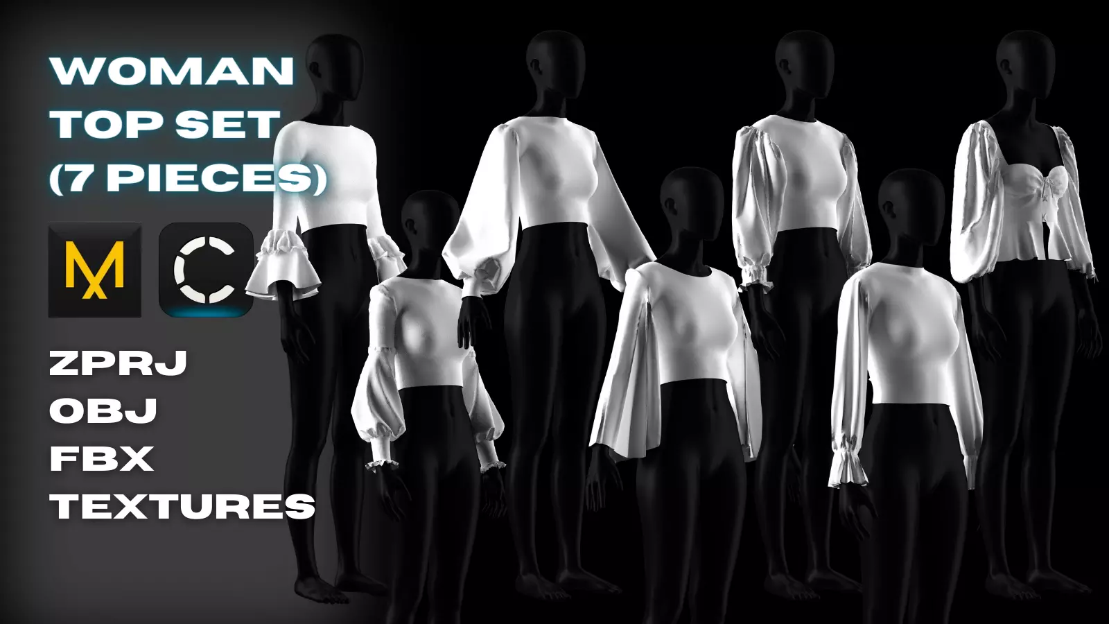 Woman Top Set - 7 Pieces - Blouse 3D model