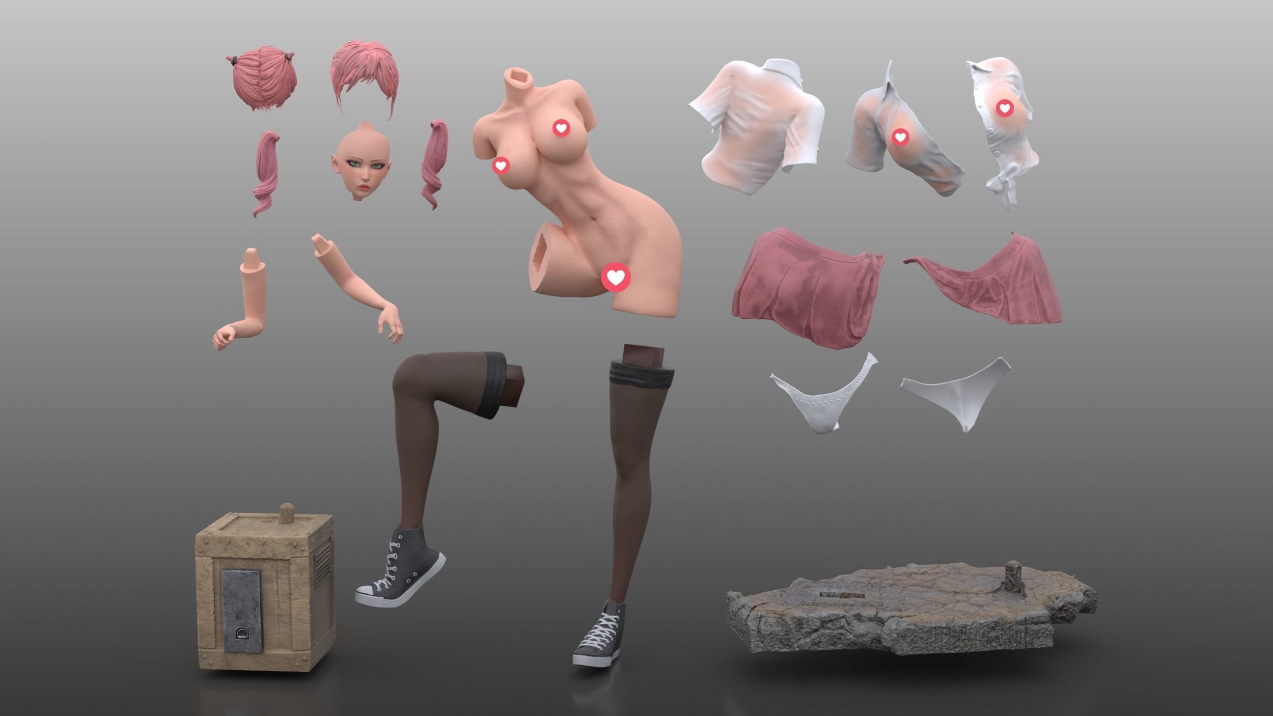 Pink Skirt 3D print model - Sweetie girl 3D print model_6