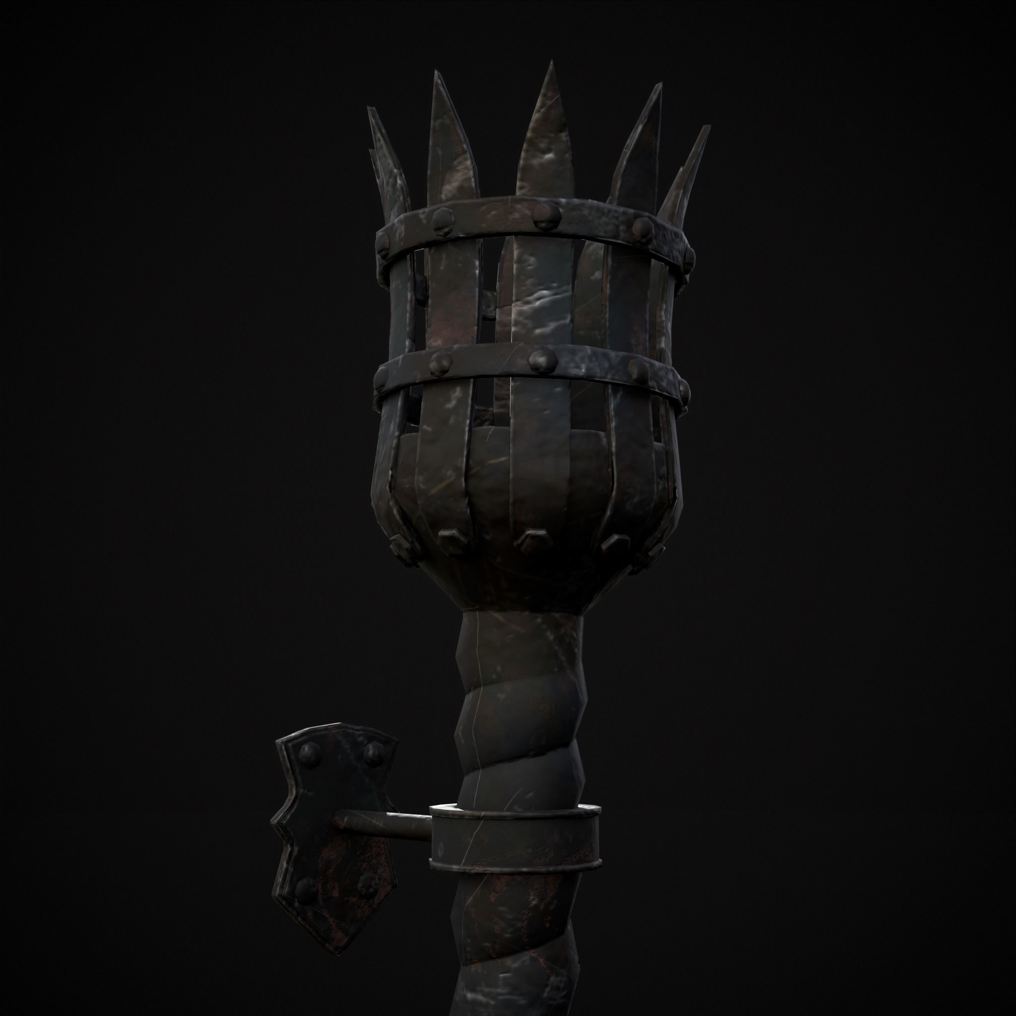 Medieval Spiral Wall Torch Low-poly 3D model_5