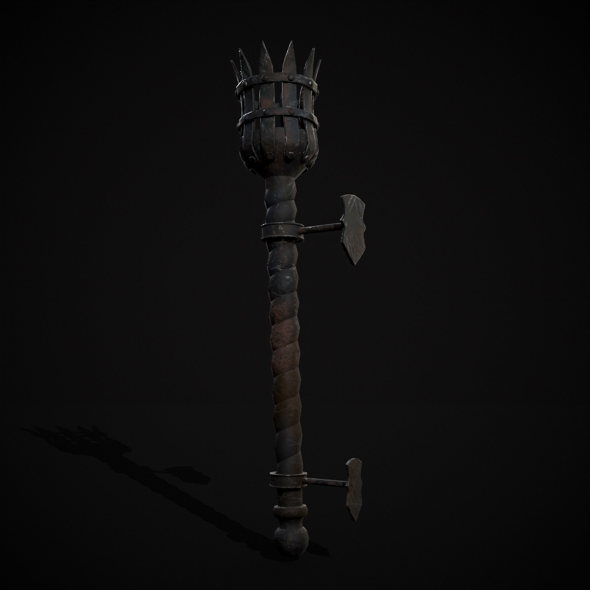 Medieval Spiral Wall Torch Low-poly 3D model_15