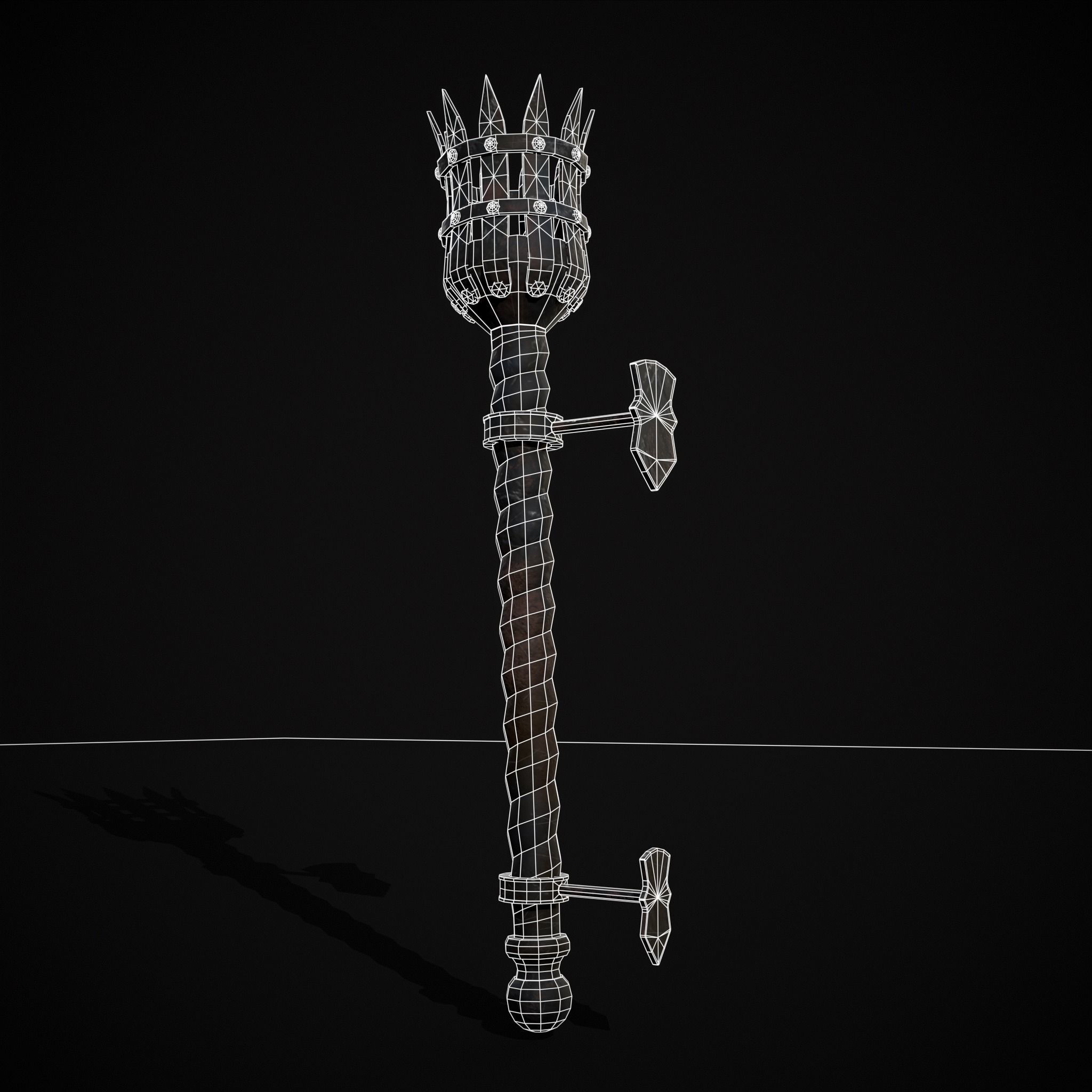Medieval Spiral Wall Torch Low-poly 3D model_16