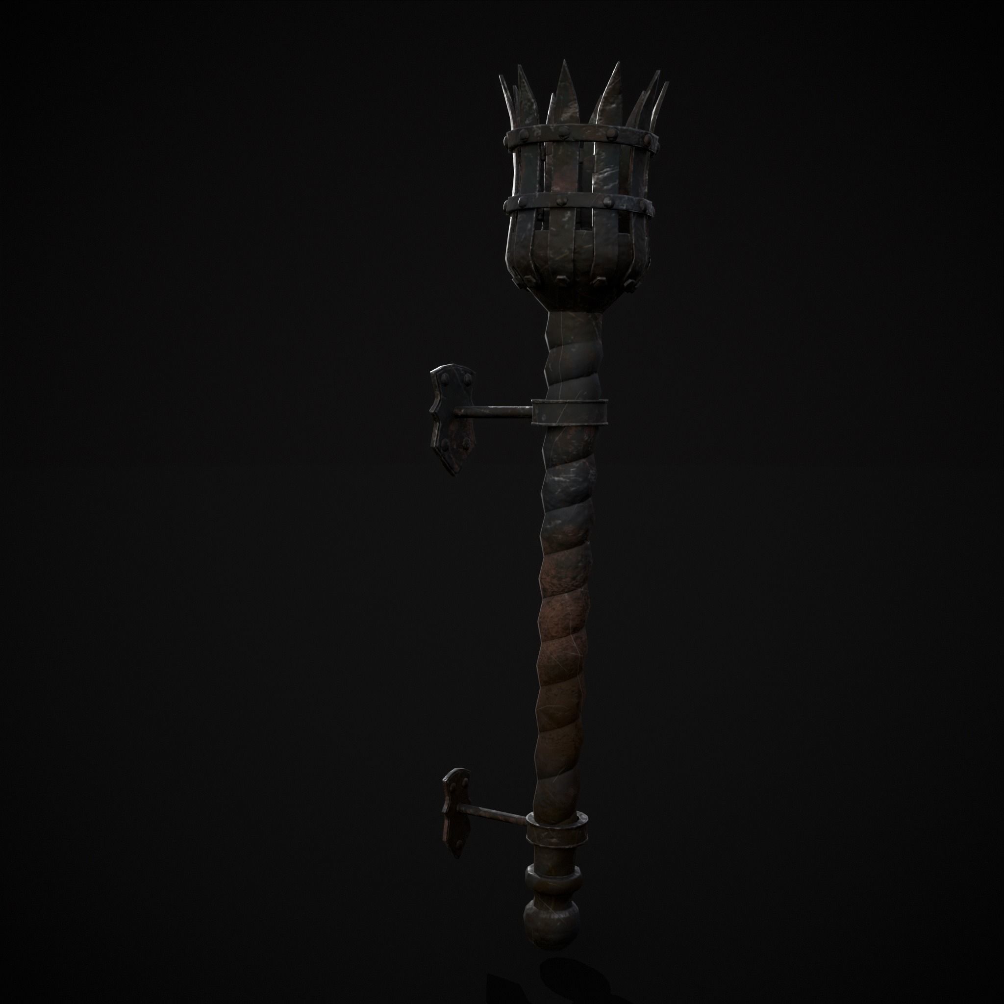 Medieval Spiral Wall Torch Low-poly 3D model_13