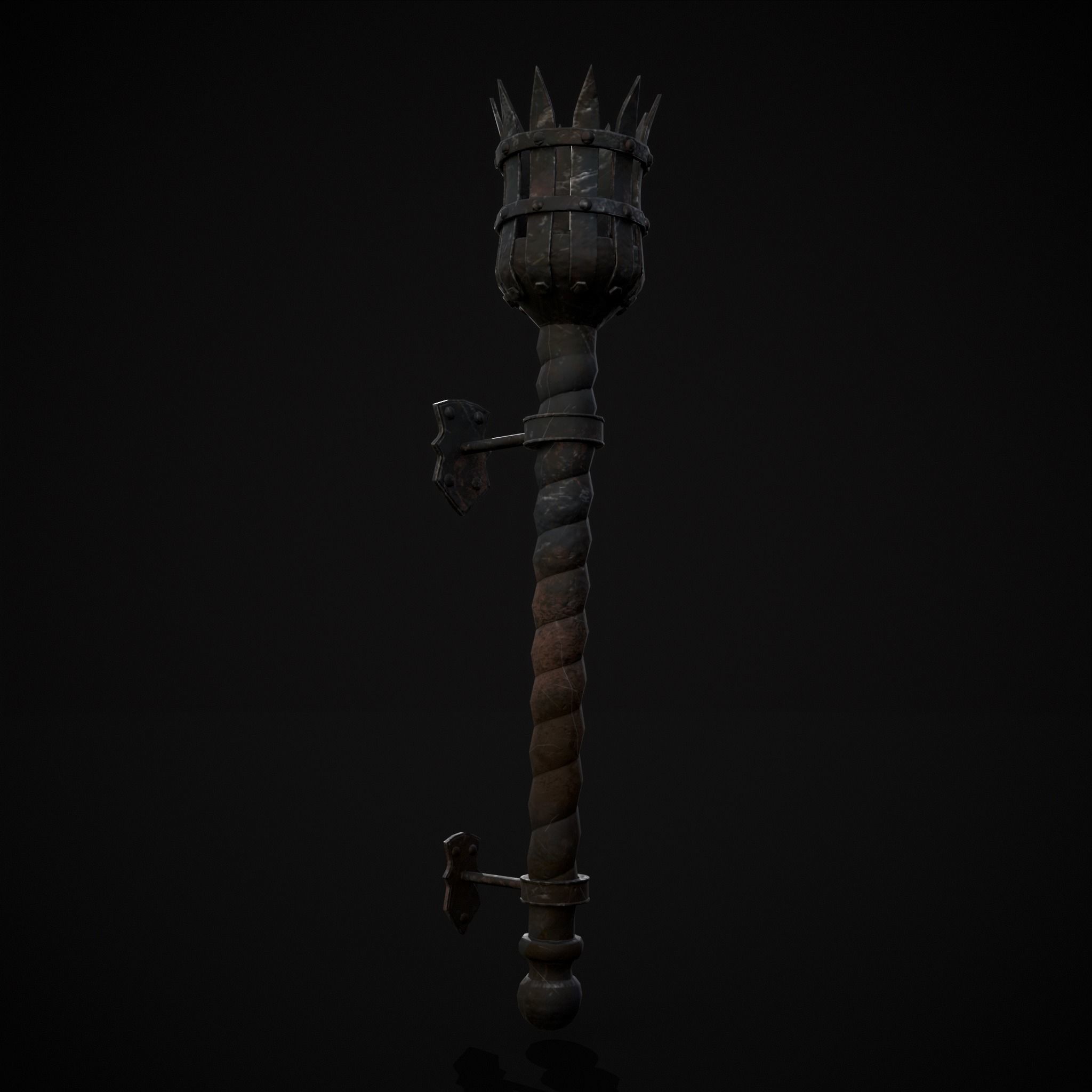 Medieval Spiral Wall Torch Low-poly 3D model_3
