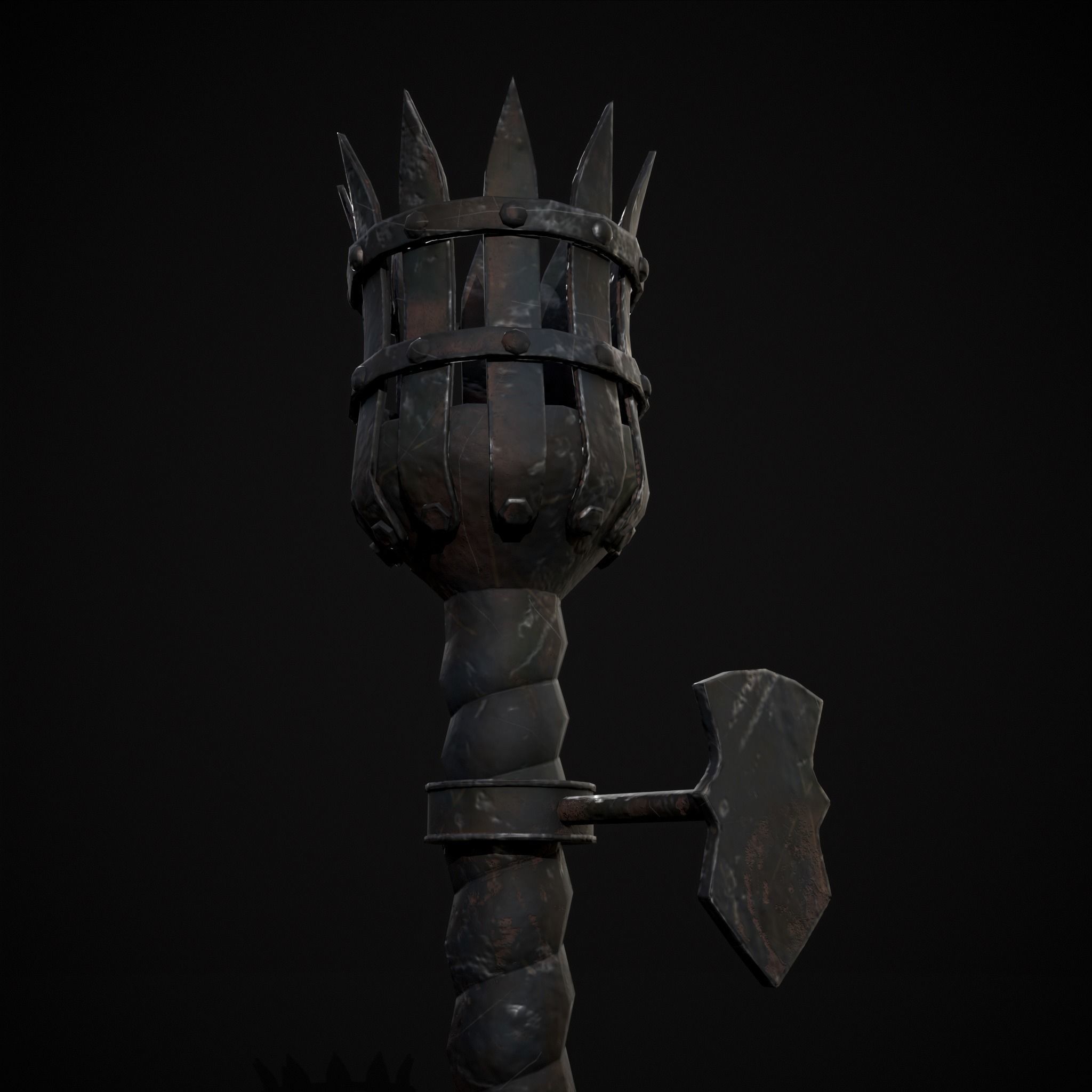 Medieval Spiral Wall Torch Low-poly 3D model_9