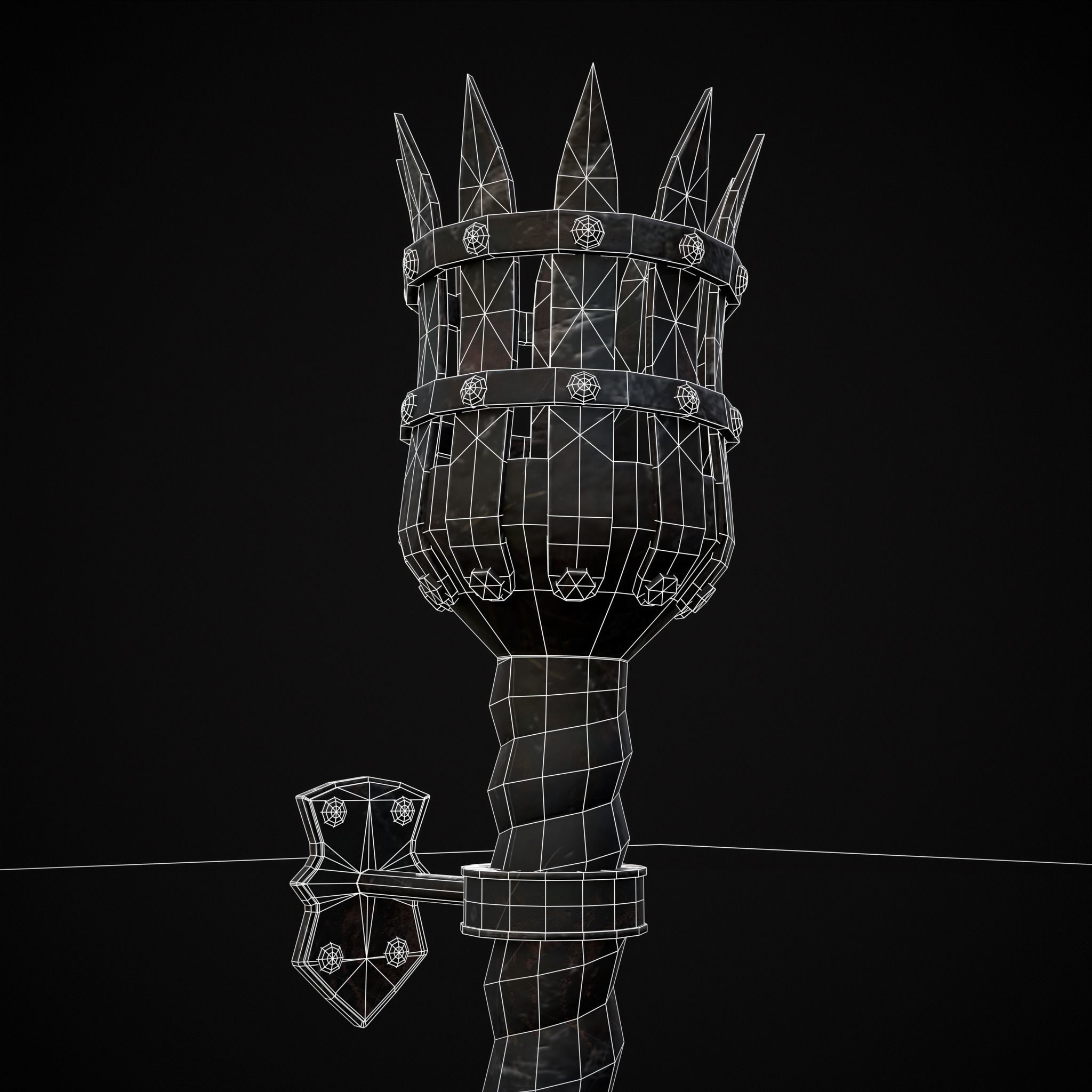 Medieval Spiral Wall Torch Low-poly 3D model_6