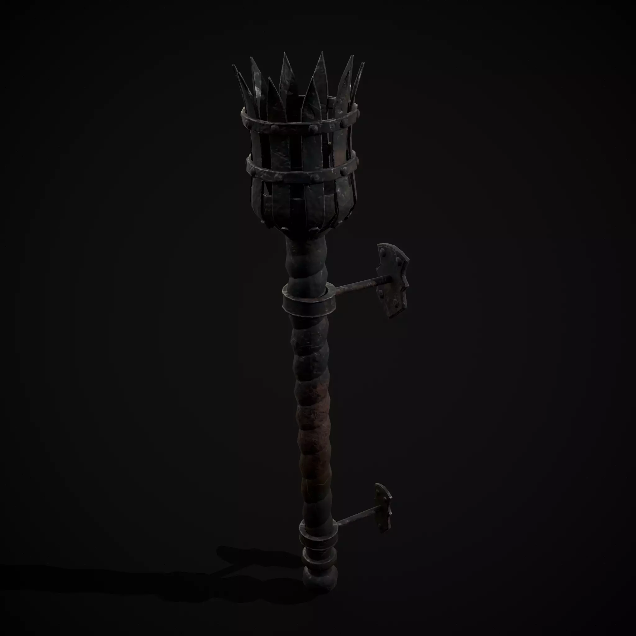 Medieval Spiral Wall Torch Low-poly 3D model_0