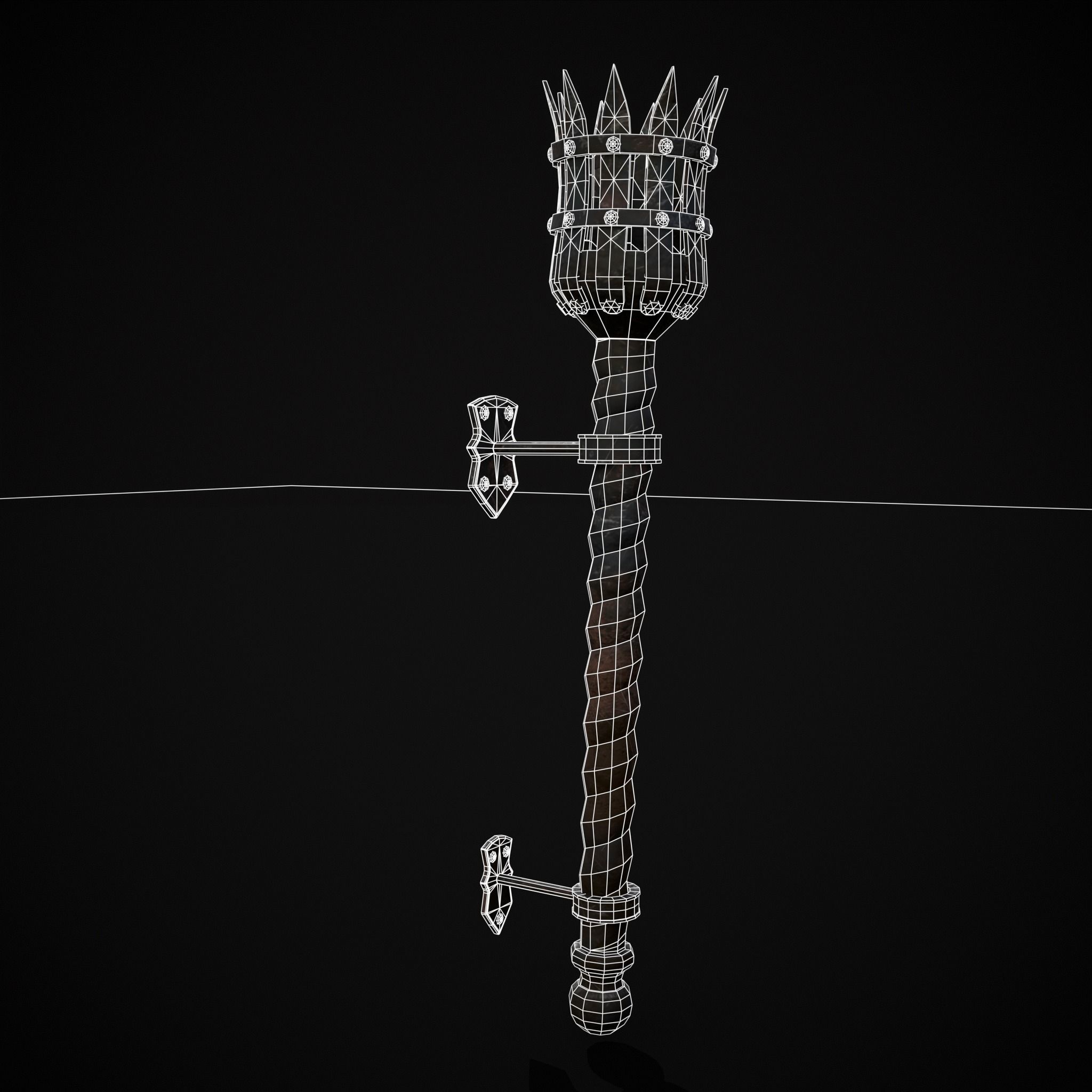 Medieval Spiral Wall Torch Low-poly 3D model_14