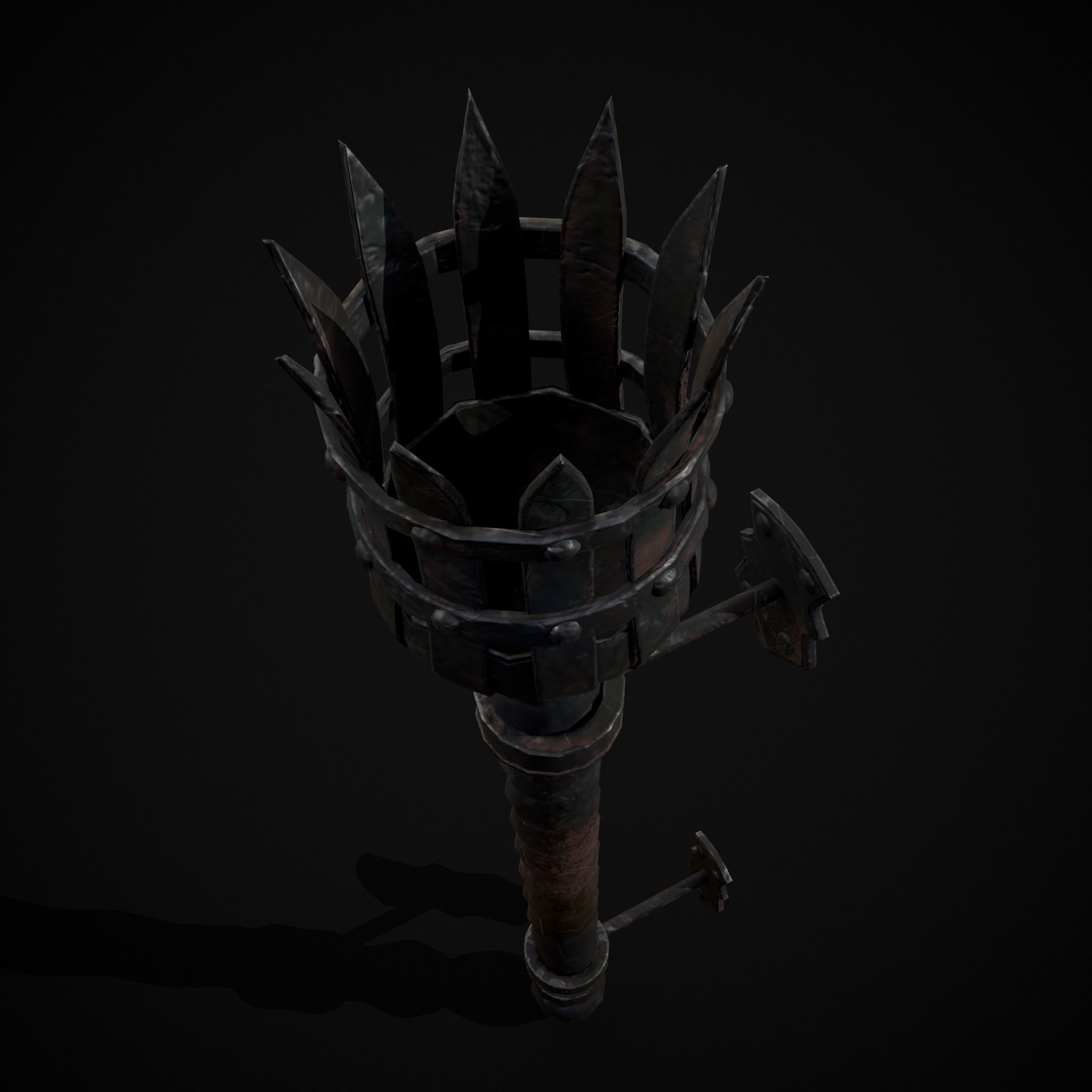 Medieval Spiral Wall Torch Low-poly 3D model_7