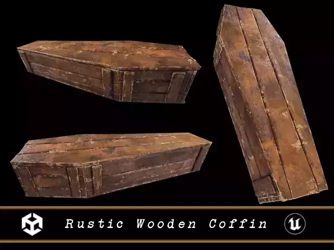 Rustic Wooden Coffin Low-poly 3D model