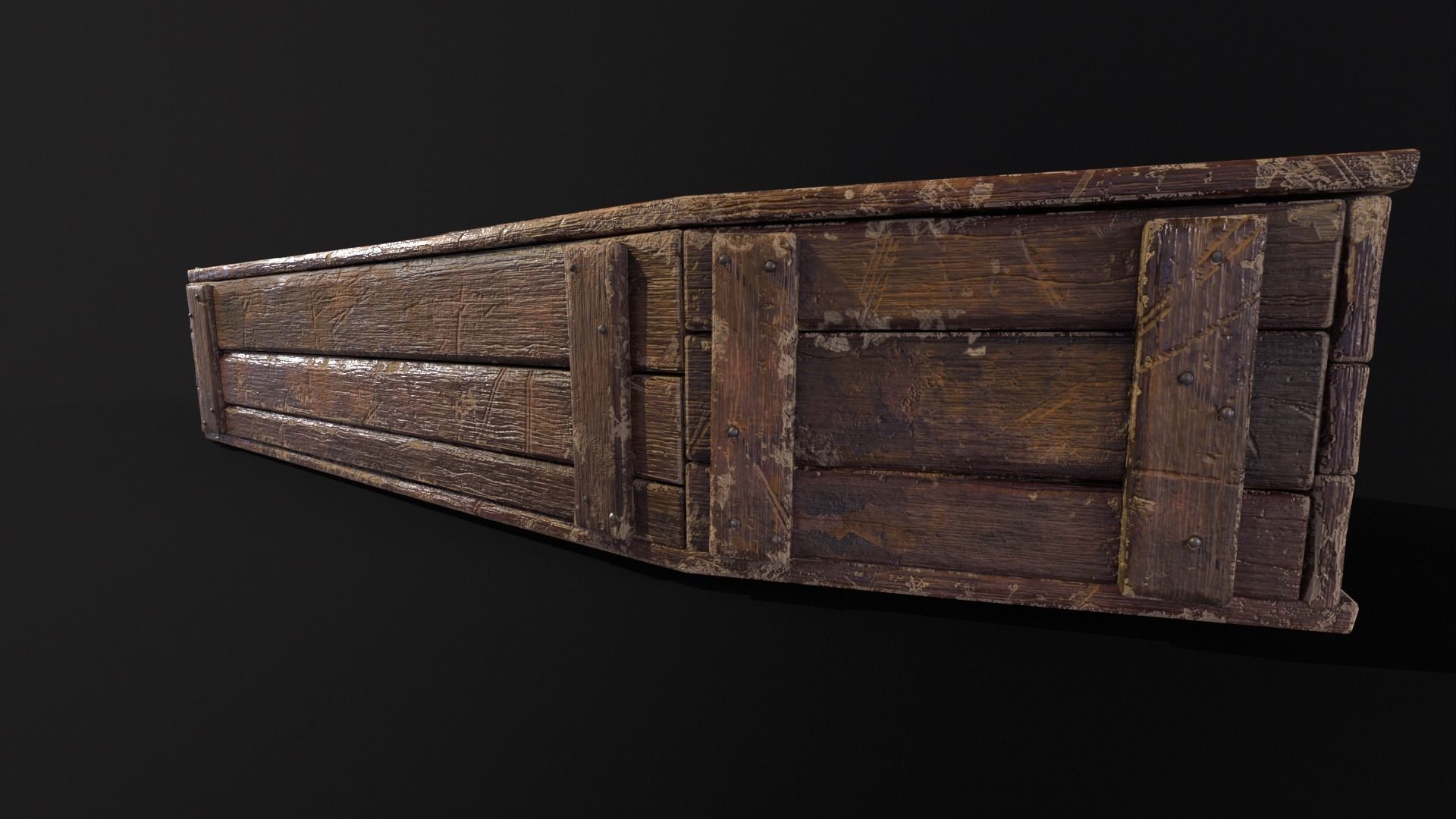 Rustic Wooden Coffin Low-poly 3D model_12