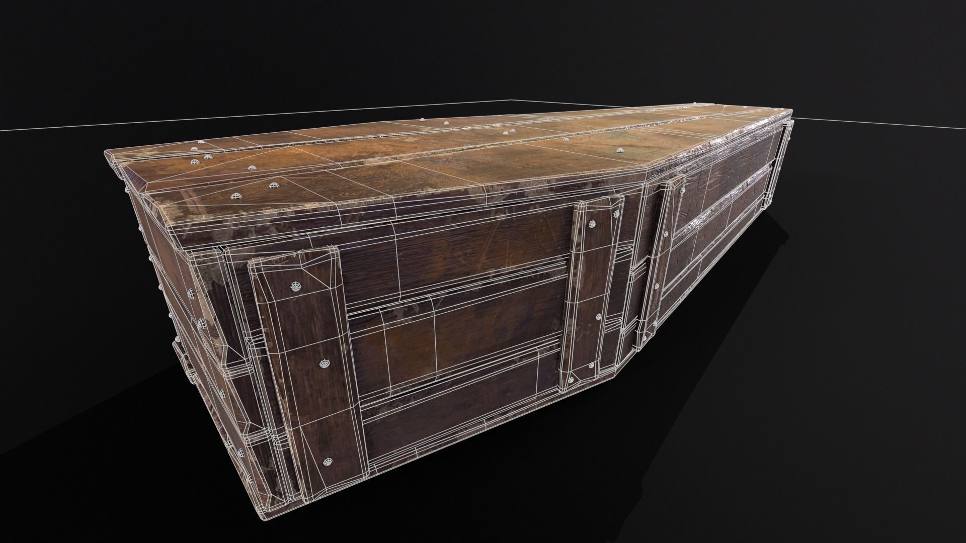 Rustic Wooden Coffin Low-poly 3D model_15