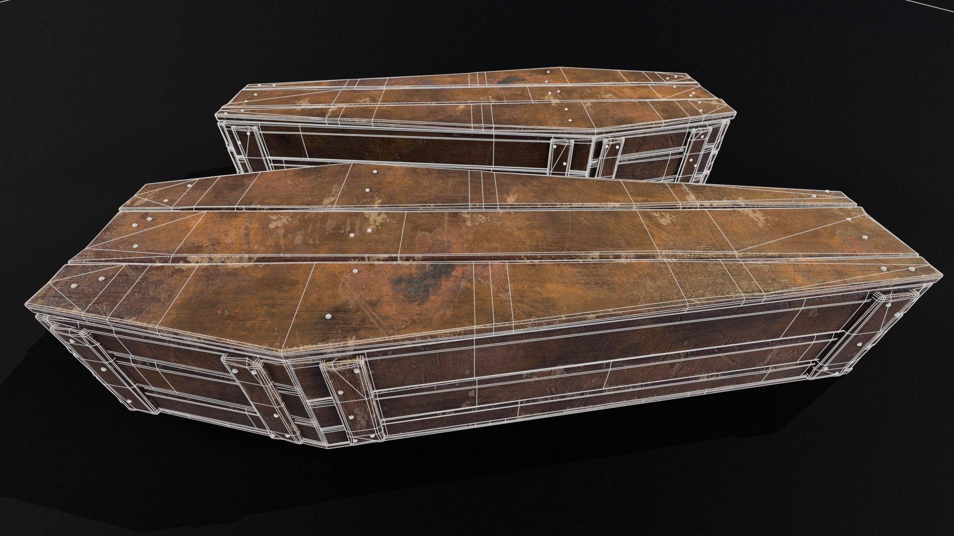 Rustic Wooden Coffin Low-poly 3D model_21