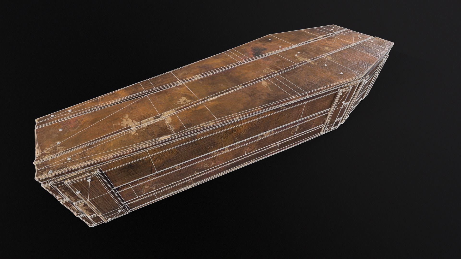 Rustic Wooden Coffin Low-poly 3D model_9