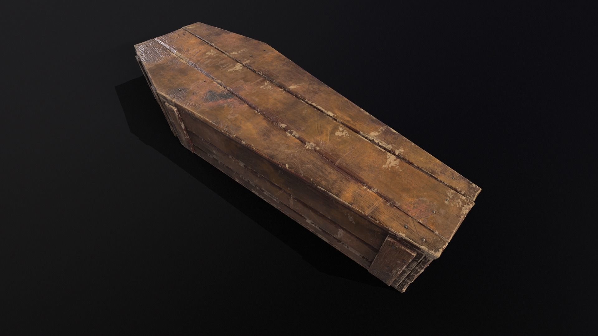 Rustic Wooden Coffin Low-poly 3D model_2