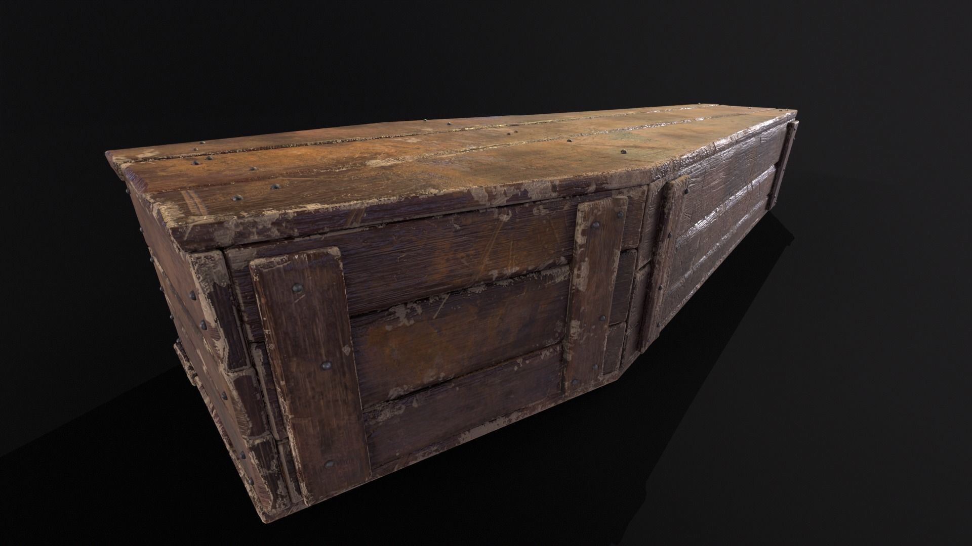 Rustic Wooden Coffin Low-poly 3D model_14