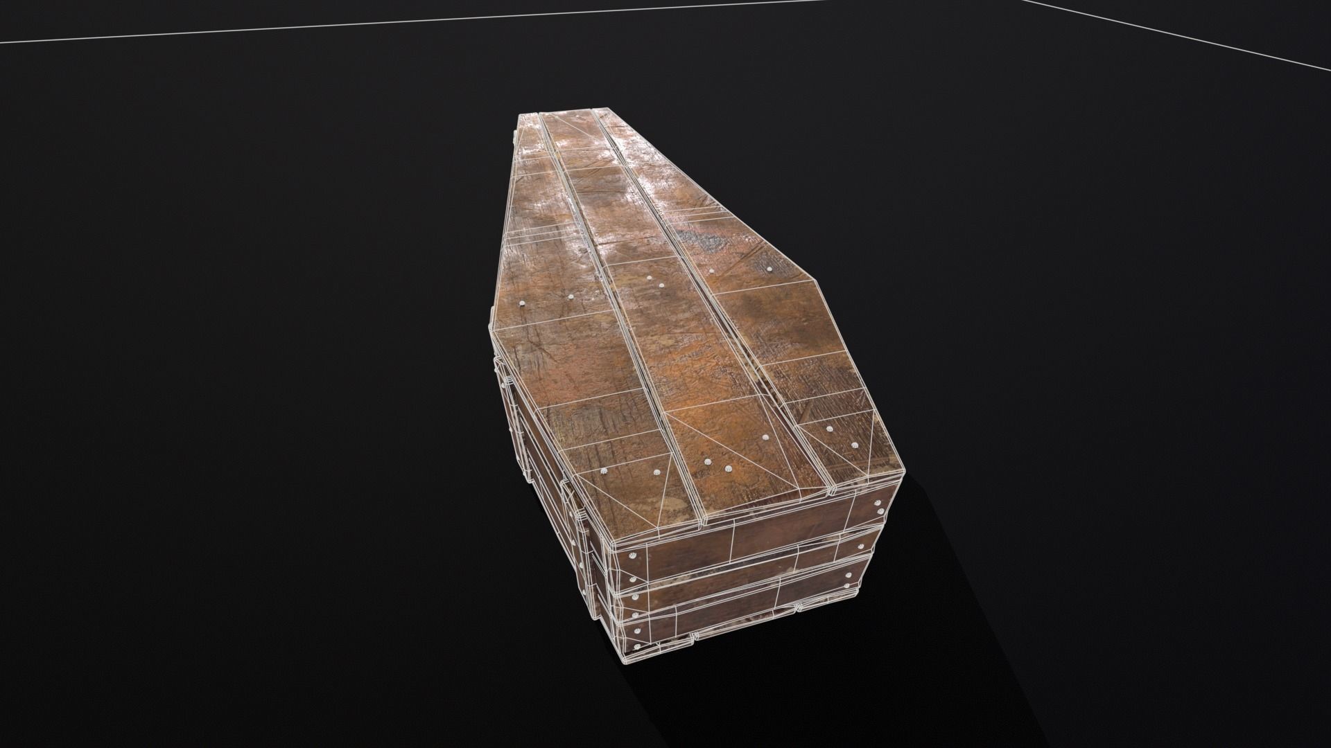 Rustic Wooden Coffin Low-poly 3D model_17