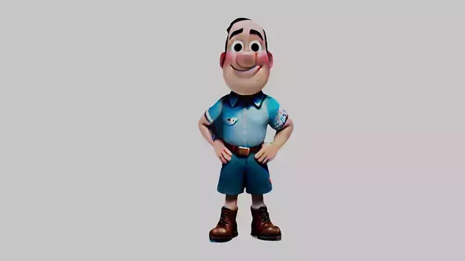 Cartoon Bald Man Low-poly 3D model