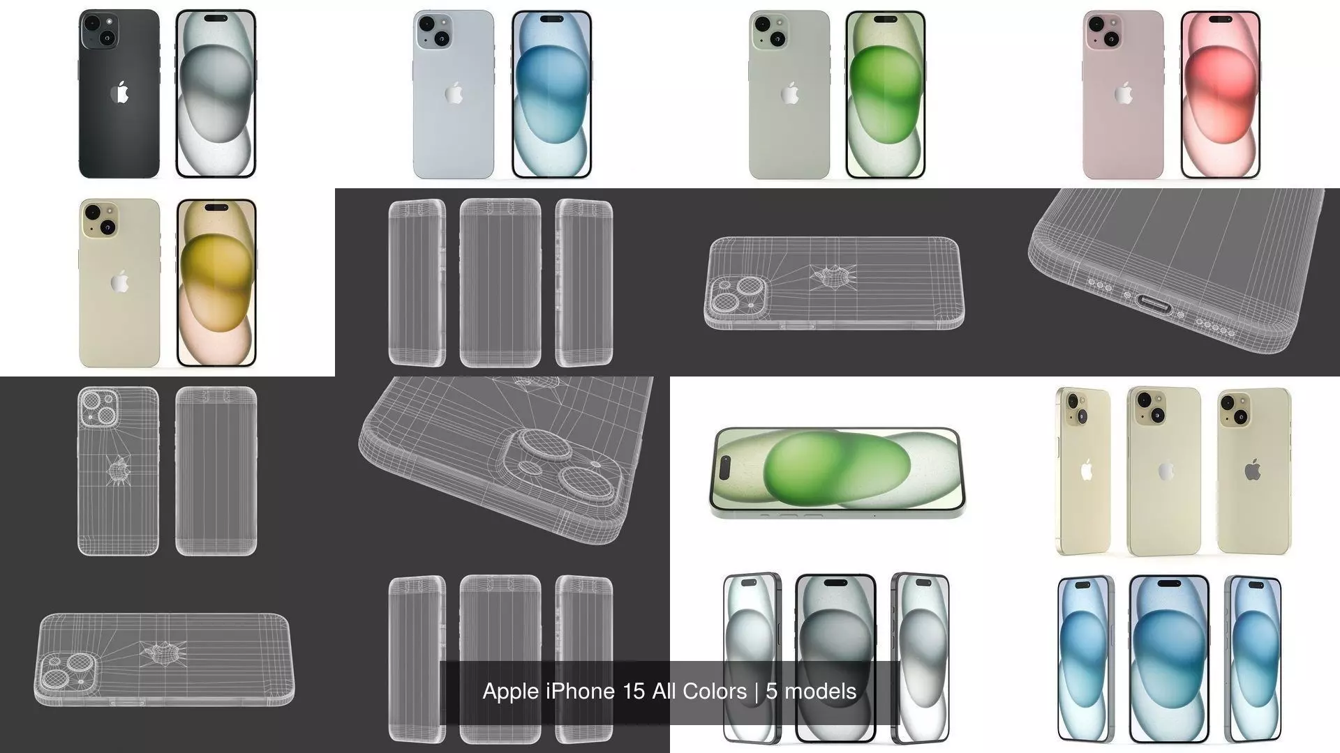 Apple iPhone 15 All Colors 3D Model Collection_1