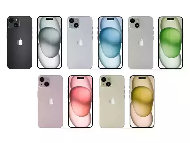 Apple iPhone 15 All Colors 3D Model Collection