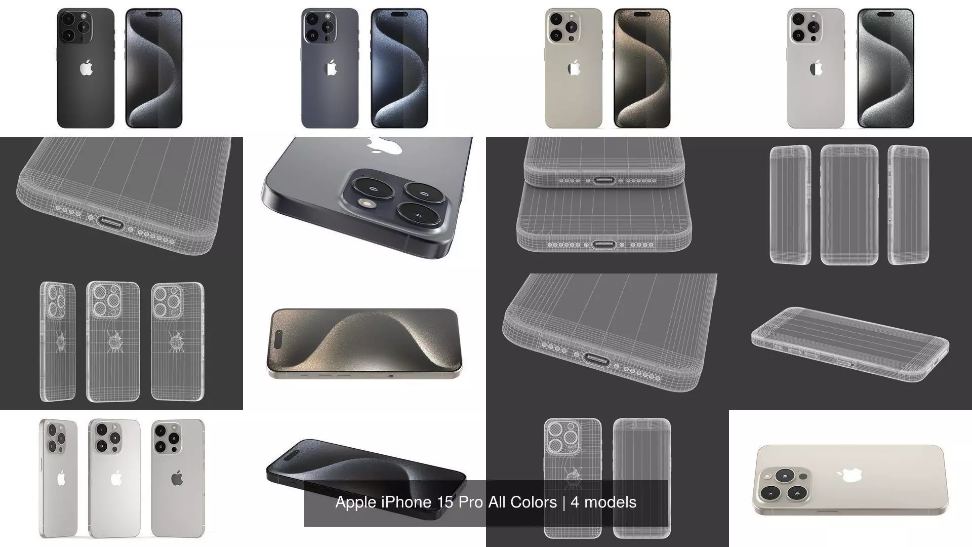 Apple iPhone 15 Pro All Colors 3D Model Collection_1