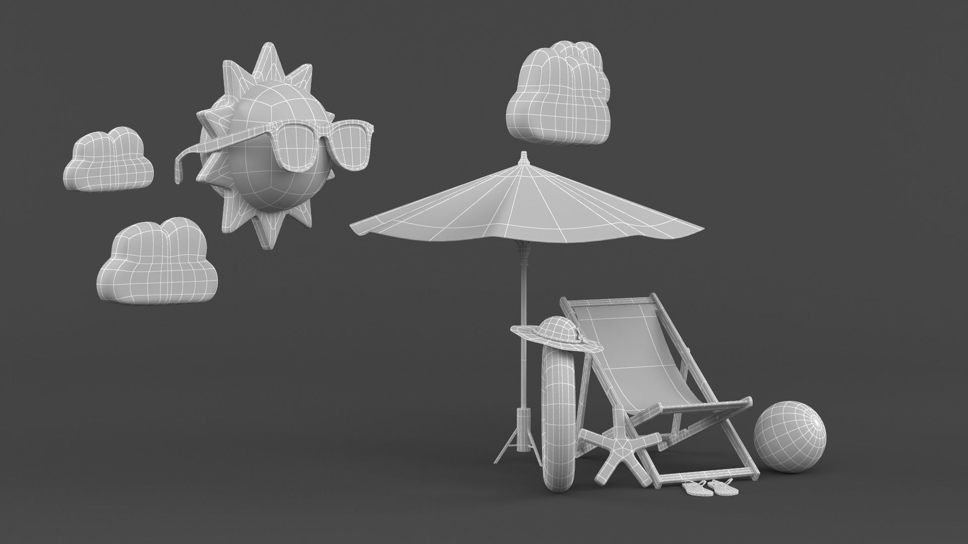 Beach Umbrella and Chair 3D model_9