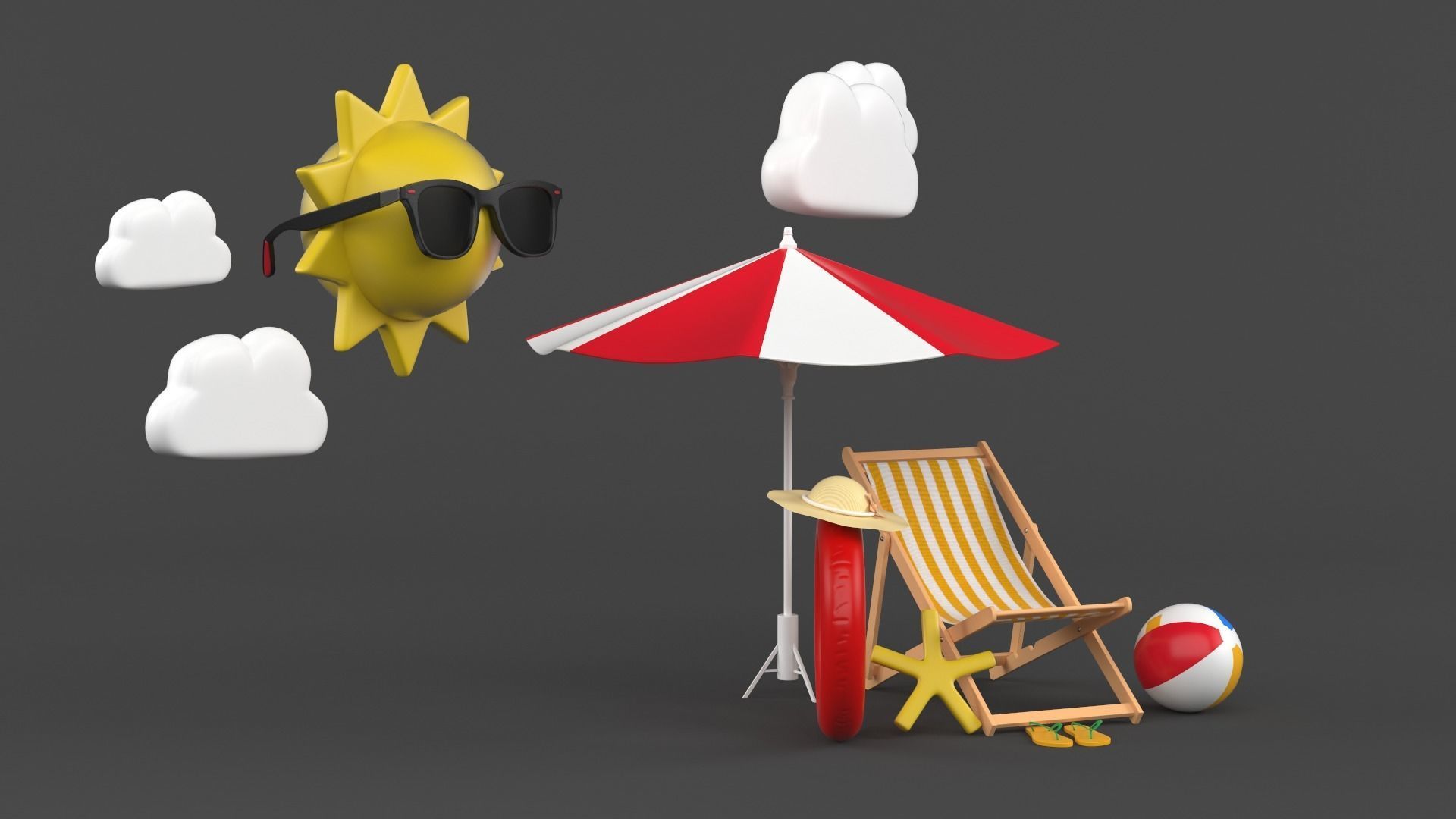 Beach Umbrella and Chair 3D model_3