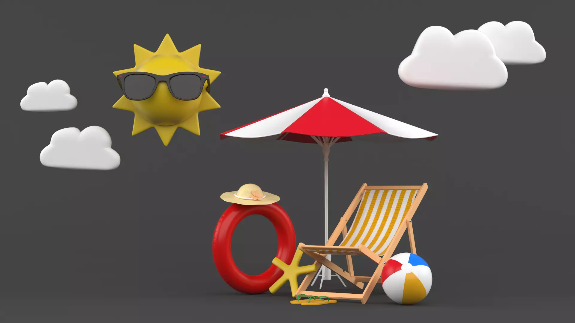 Beach Umbrella and Chair 3D model_0