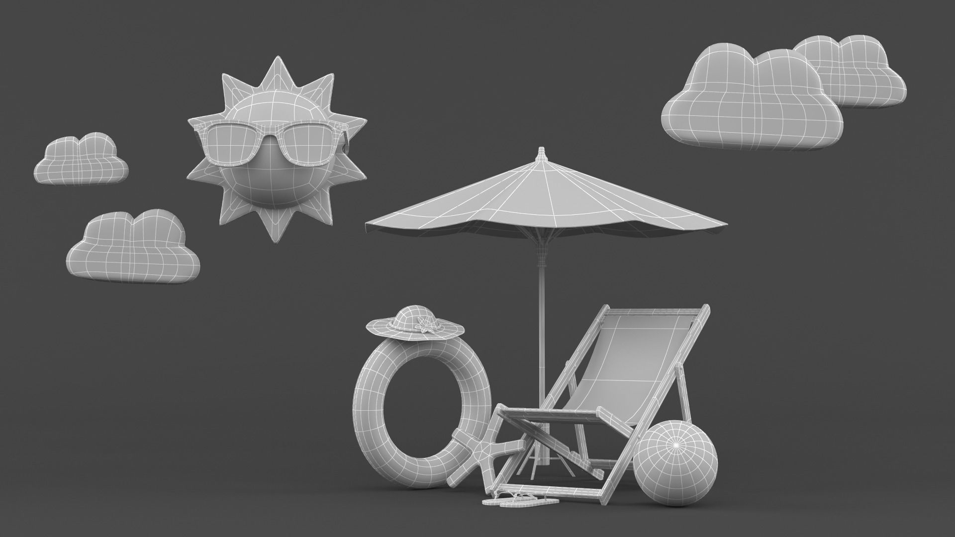 Beach Umbrella and Chair 3D model_6