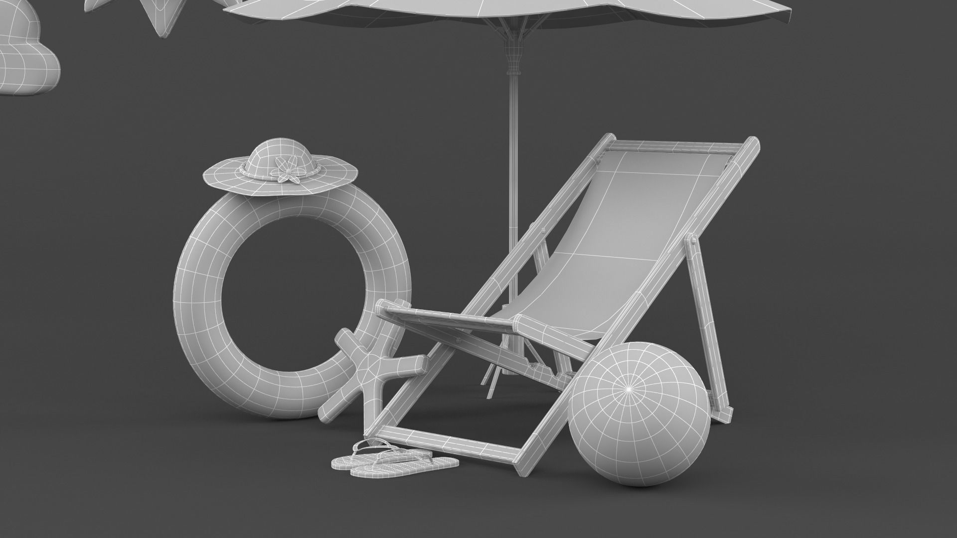 Beach Umbrella and Chair 3D model_10