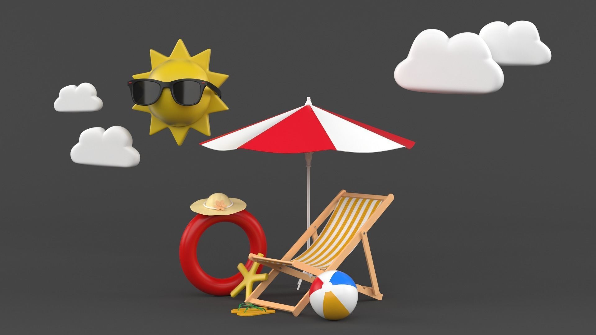Beach Umbrella and Chair 3D model_1