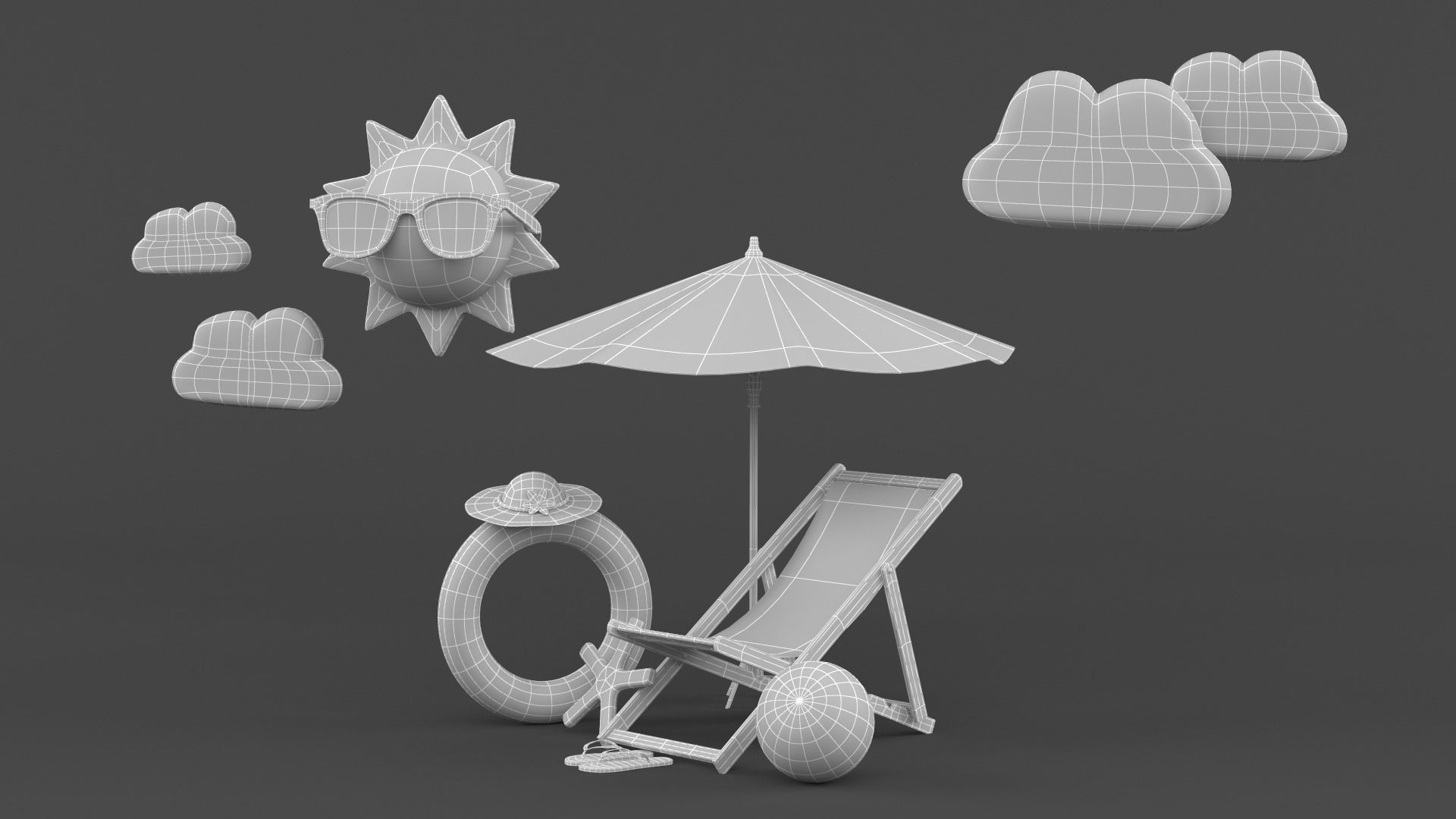 Beach Umbrella and Chair 3D model_7
