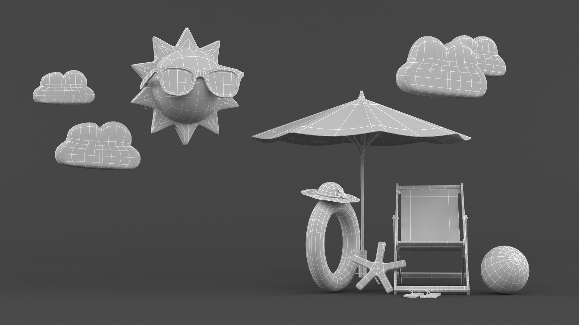 Beach Umbrella and Chair 3D model_8