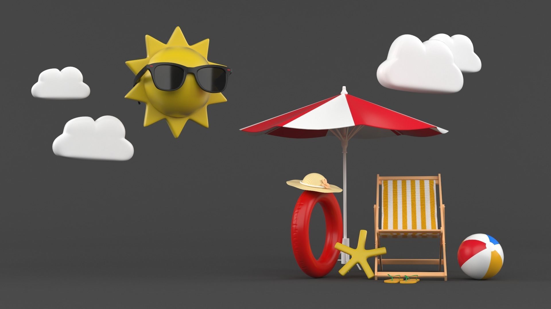 Beach Umbrella and Chair 3D model_2