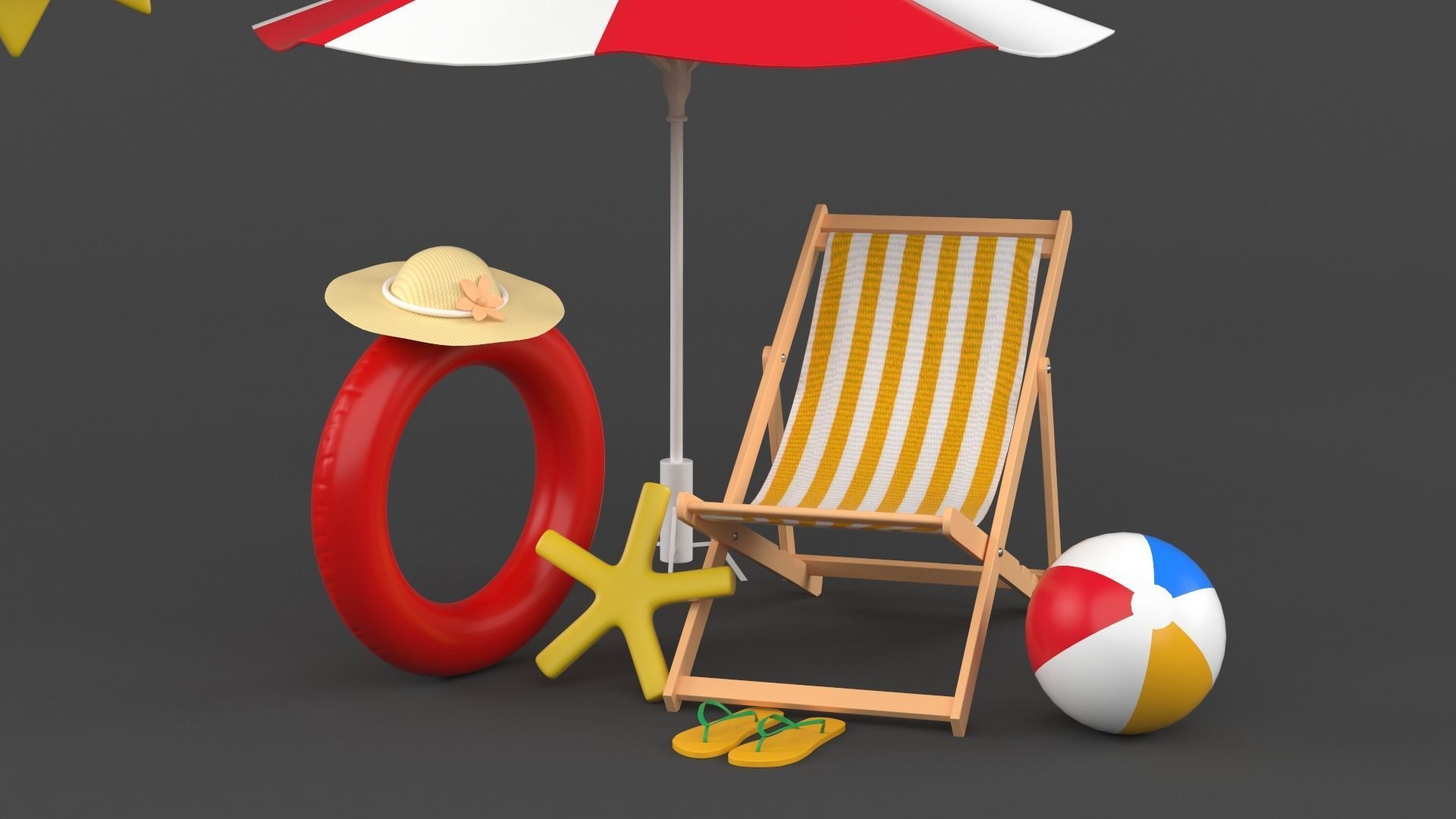 Beach Umbrella and Chair 3D model_5