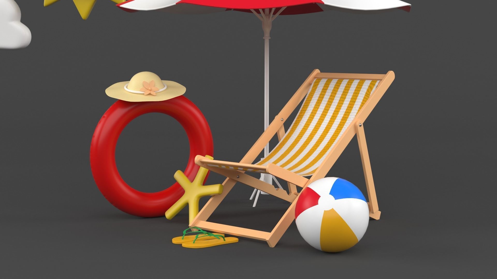 Beach Umbrella and Chair 3D model_4