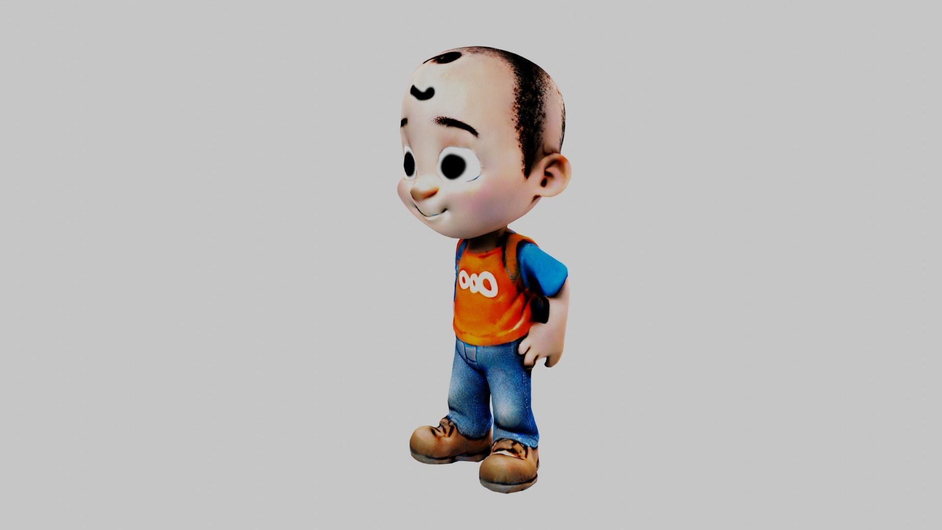  Cartoon Character Bald Boy Low-poly 3D model_2