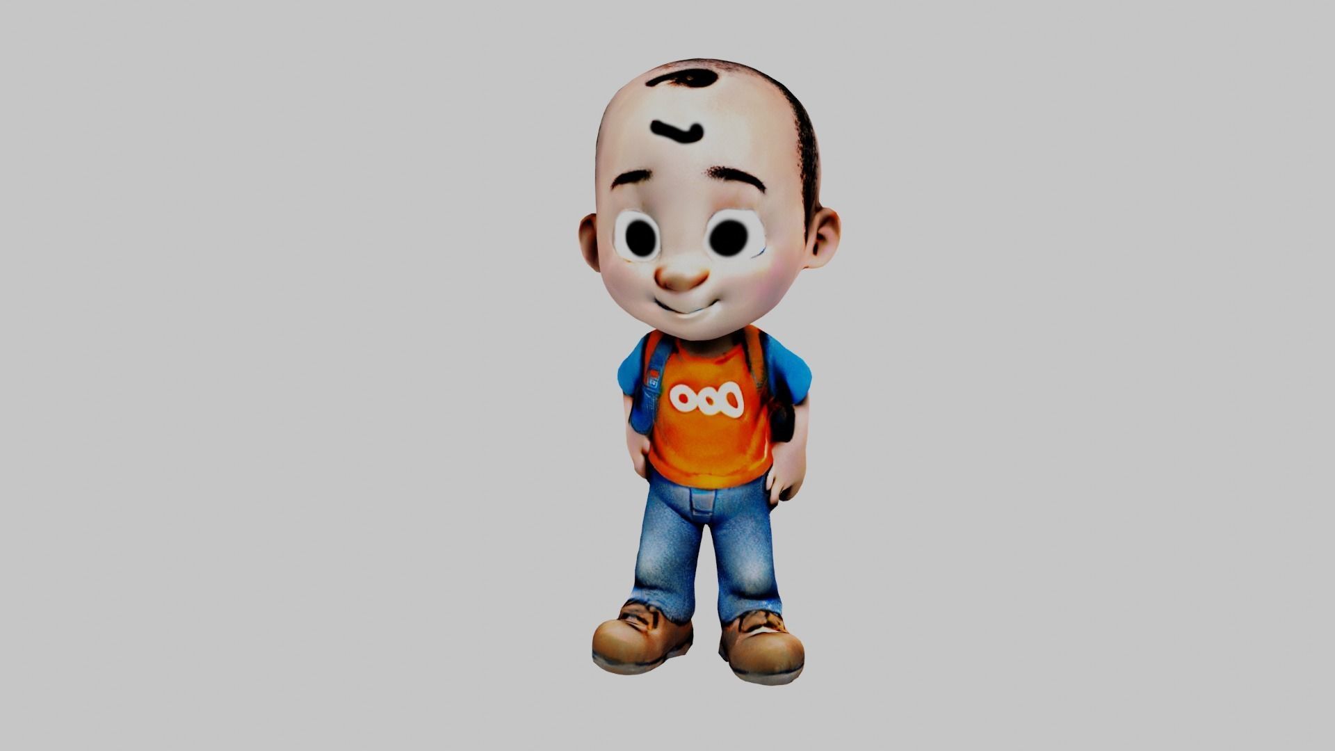  Cartoon Character Bald Boy Low-poly 3D model_3