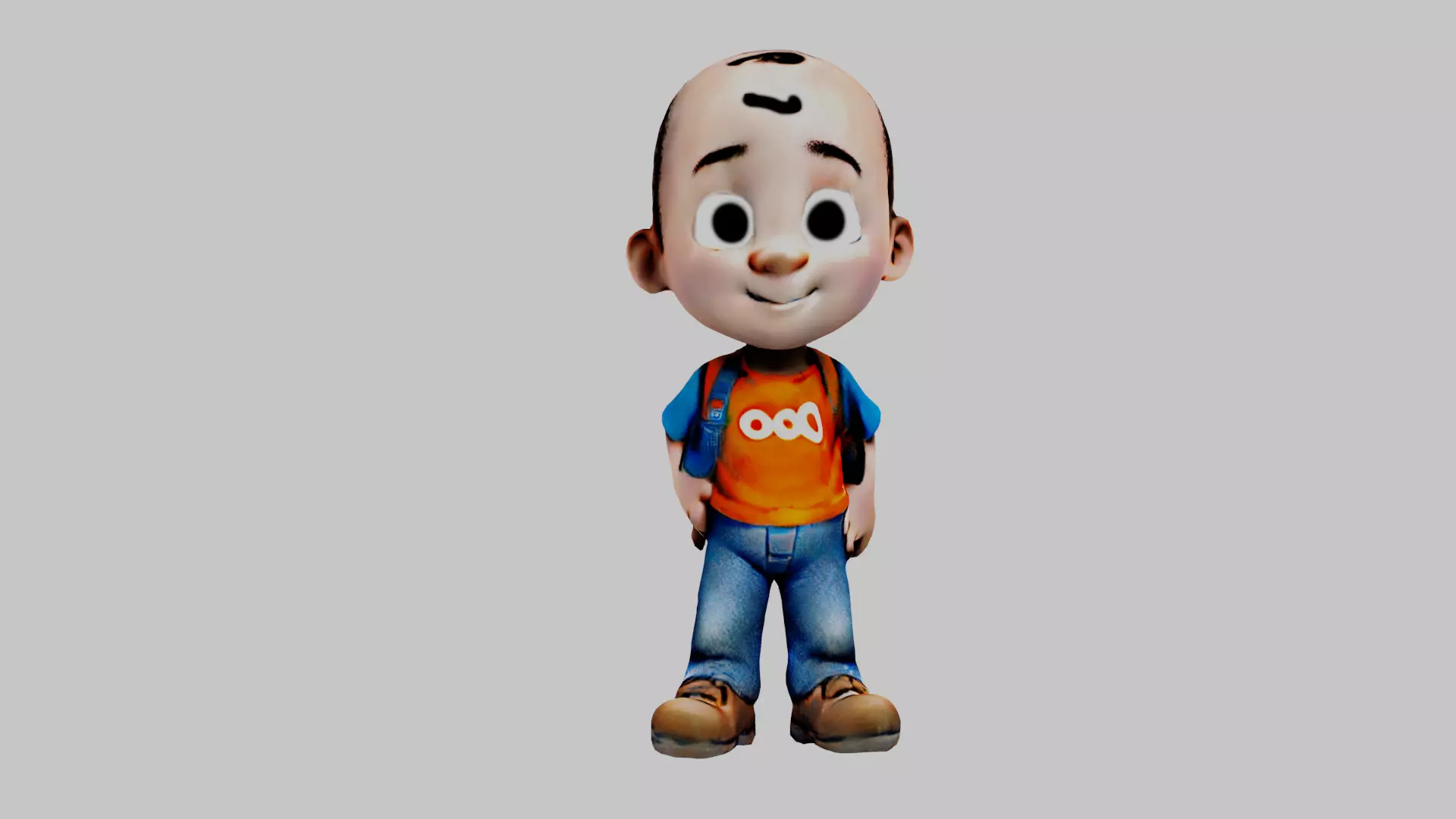  Cartoon Character Bald Boy Low-poly 3D model_0