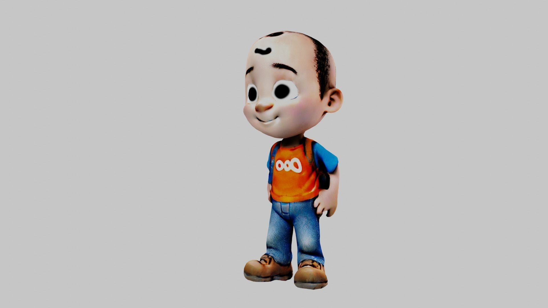  Cartoon Character Bald Boy Low-poly 3D model_4